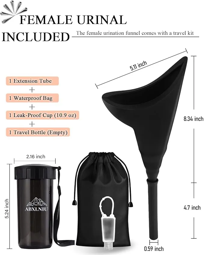 Female Urinal, Silicone Standing Pee Funnel Portable Female Urination Device Reusable for Road Trip,Travel, Camping Gear Essentials Urinal for Women with Cup