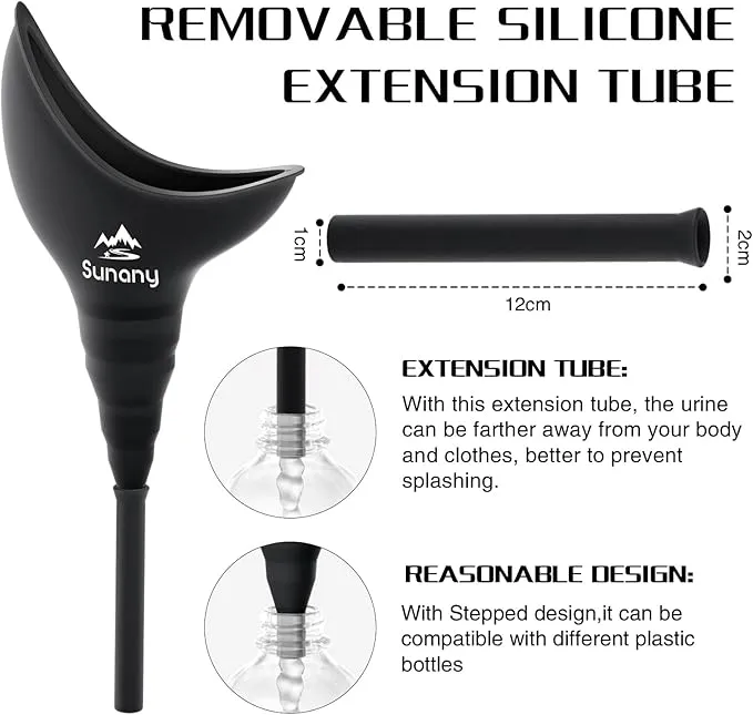 Female Urination Device, Female Urinal Silicone Funnel Urine Cups Portable Urinal for Women Standing Up to Pee Funnel Reusable Women Pee Funnel, Outdoor, Activities, Camping (Black)