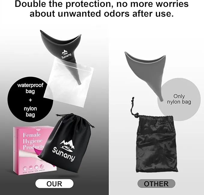 Female Urination Device, Female Urinal Silicone Funnel Urine Cups Portable Urinal for Women Standing Up to Pee Funnel Reusable Women Pee Funnel, Outdoor, Activities, Camping (Black)
