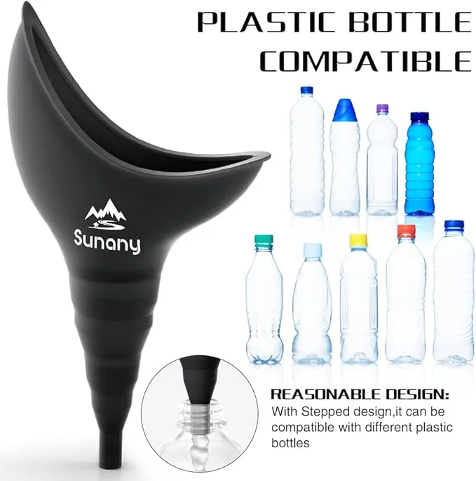 Female Urination Device, Female Urinal Silicone Funnel Urine Cups Portable Urinal for Women Standing Up to Pee Funnel Reusable Women Pee Funnel, Outdoor, Activities, Camping (Black)