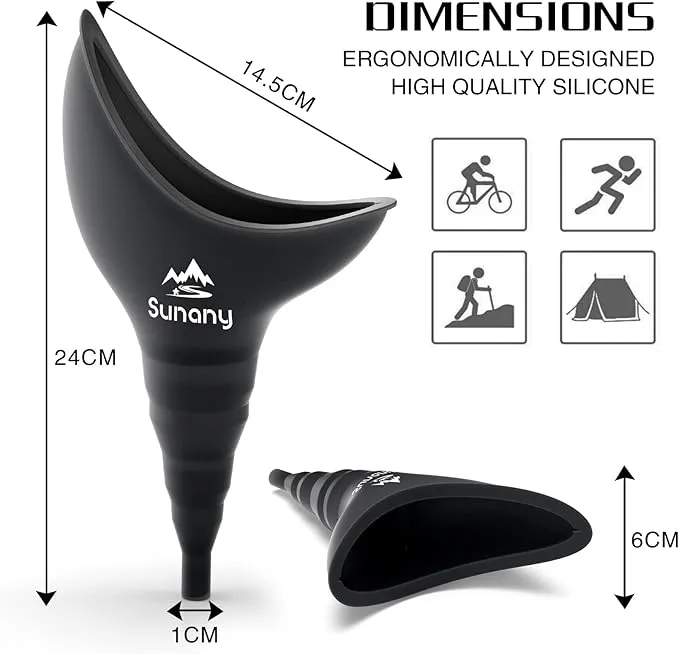 Female Urination Device, Female Urinal Silicone Funnel Urine Cups Portable Urinal for Women Standing Up to Pee Funnel Reusable Women Pee Funnel, Outdoor, Activities, Camping (Black)
