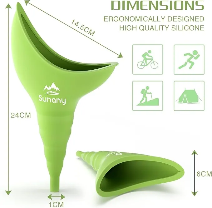 Female Urination Device, Female Urinal Silicone Funnel Urine Cups Portable Urinal for Women Standing Up to Pee Funnel Reusable Women Pee Funnel, Outdoor, Activities, Camping (Green)
