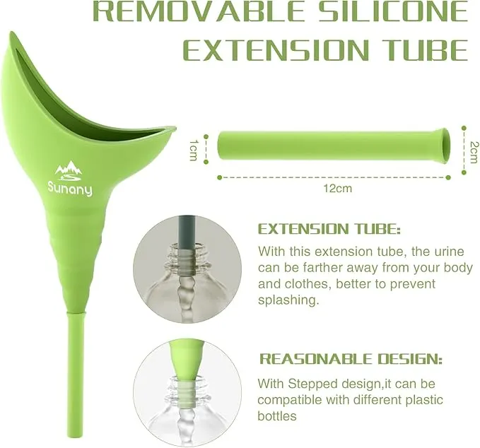 Female Urination Device, Female Urinal Silicone Funnel Urine Cups Portable Urinal for Women Standing Up to Pee Funnel Reusable Women Pee Funnel, Outdoor, Activities, Camping (Green)