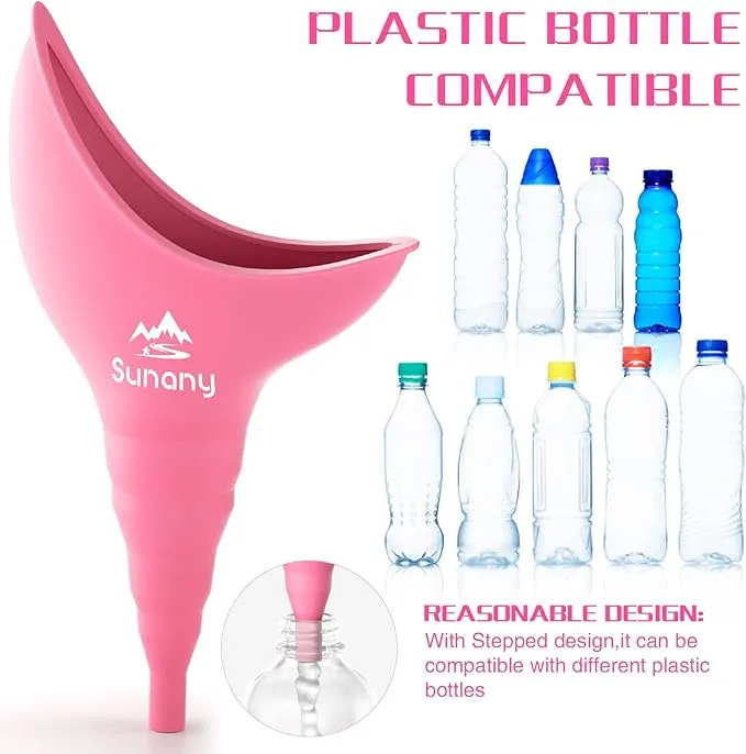 Female Urination Device, Female Urinal Silicone Funnel Urine Cups Portable Urinal for Women Standing Up to Pee Funnel Reusable Women Pee Funnel, Outdoor, Activities, Camping (Pink)