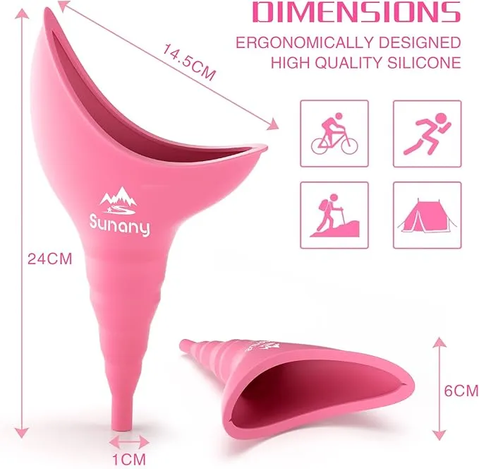 Female Urination Device, Female Urinal Silicone Funnel Urine Cups Portable Urinal for Women Standing Up to Pee Funnel Reusable Women Pee Funnel, Outdoor, Activities, Camping (Pink)