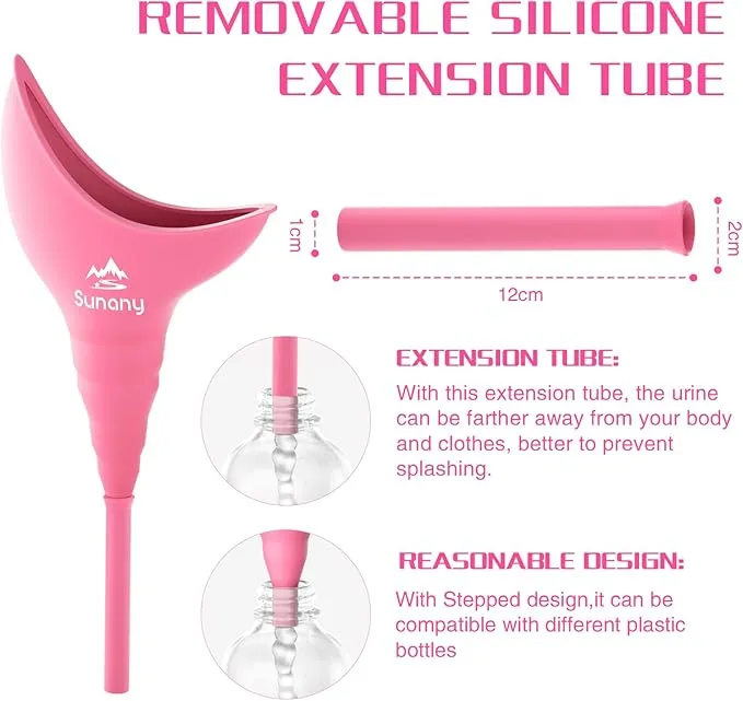 Female Urination Device, Female Urinal Silicone Funnel Urine Cups Portable Urinal for Women Standing Up to Pee Funnel Reusable Women Pee Funnel, Outdoor, Activities, Camping (Pink)