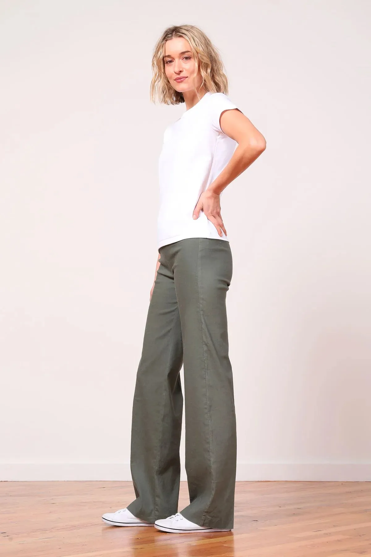 FLAVIA LINEN PANT IN OLIVE GREEN