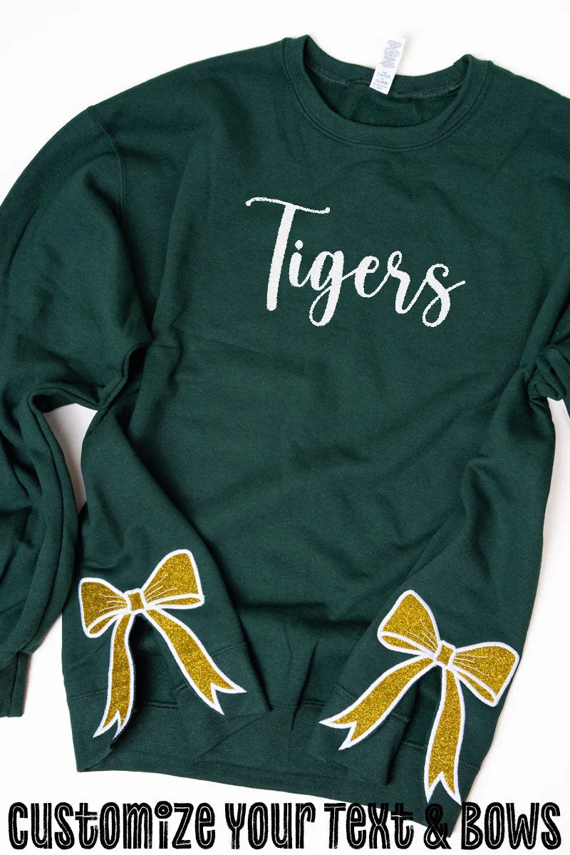 Forest Green You Design It Embroidered Side Bows Unisex NuBlend Crew Sweatshirt *Customize Your Text and Bows