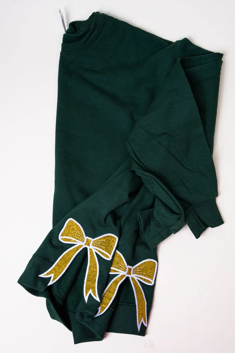 Forest Green You Design It Embroidered Side Bows Unisex NuBlend Crew Sweatshirt *Customize Your Text and Bows