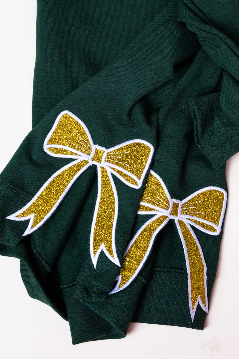 Forest Green You Design It Embroidered Side Bows Unisex NuBlend Crew Sweatshirt *Customize Your Text and Bows