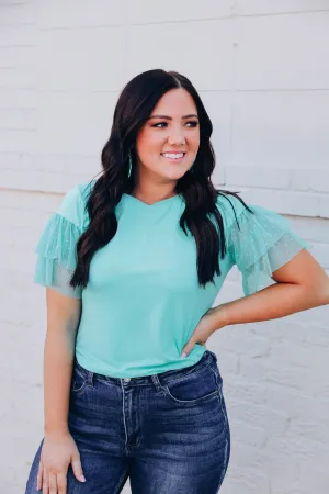 Full Of Style Ruffle Sleeve Top- Mint - FS