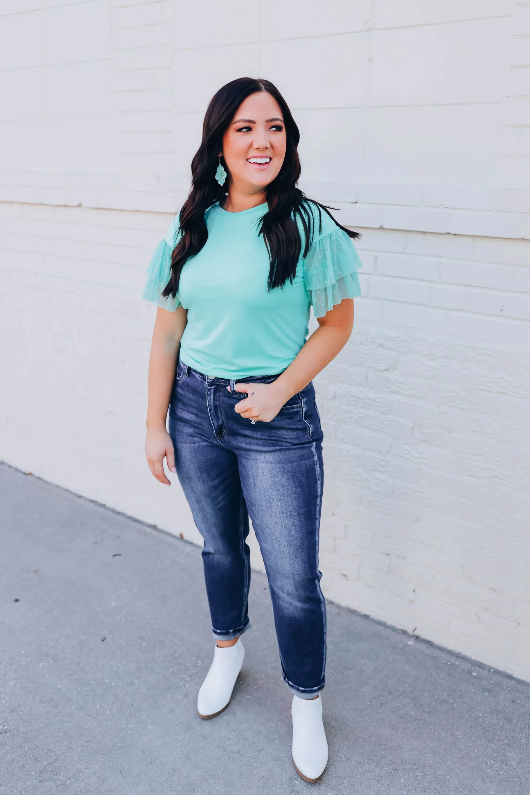 Full Of Style Ruffle Sleeve Top- Mint - FS