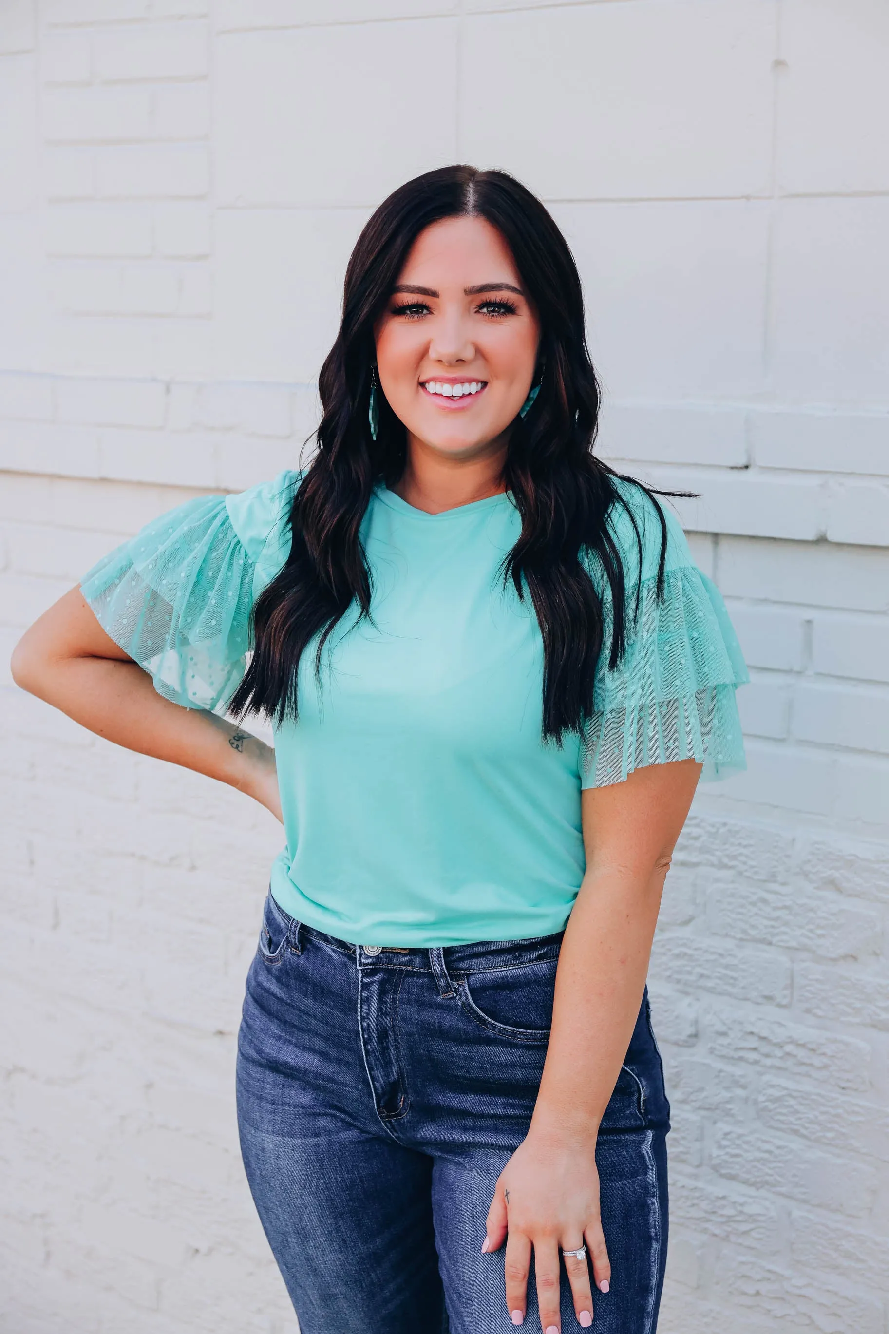 Full Of Style Ruffle Sleeve Top- Mint - FS