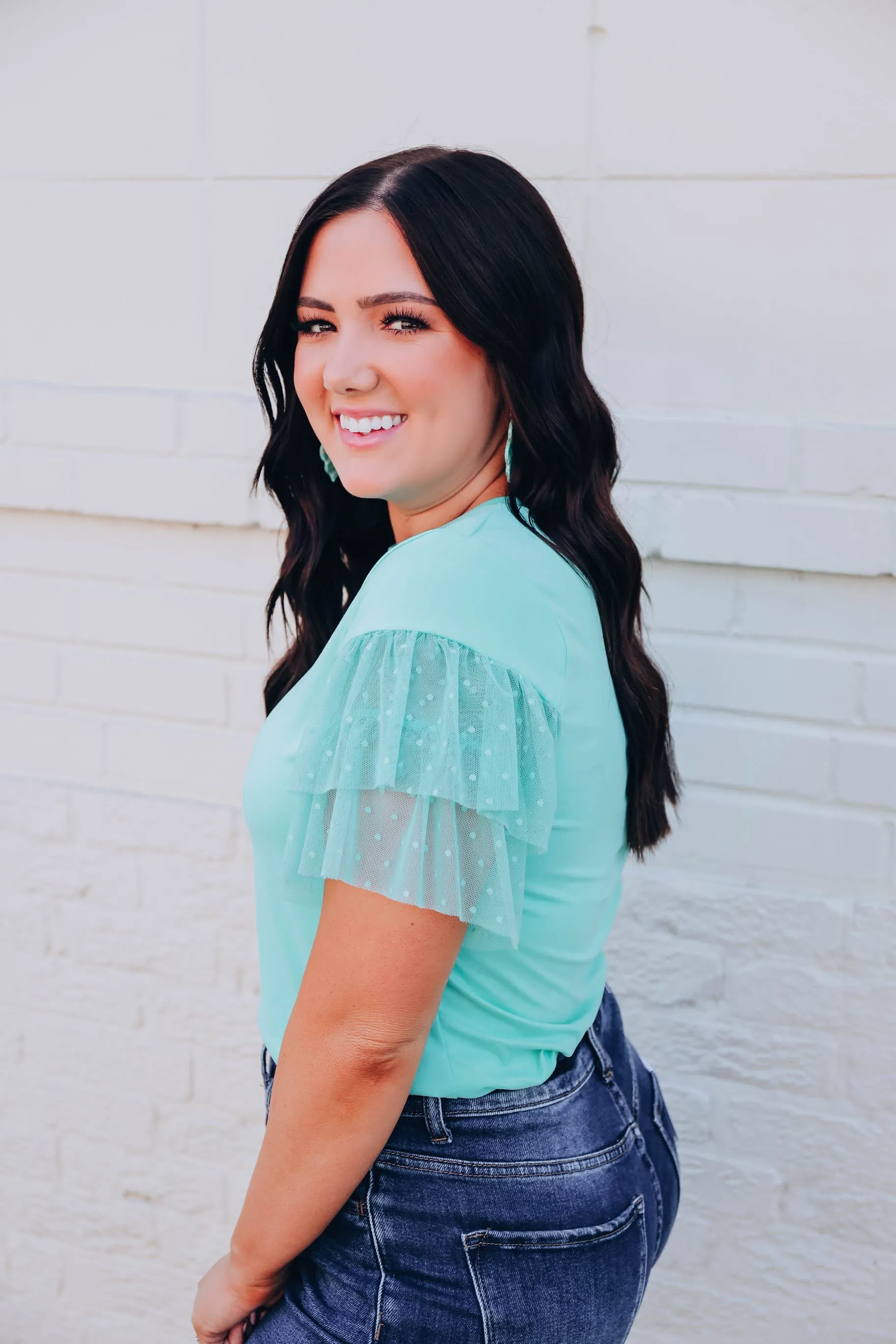 Full Of Style Ruffle Sleeve Top- Mint - FS