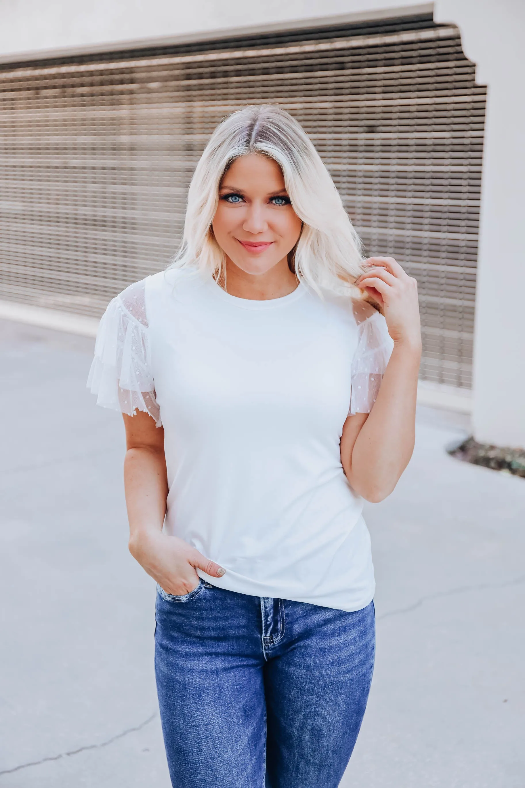 Full Of Style Ruffle Sleeve Top- White