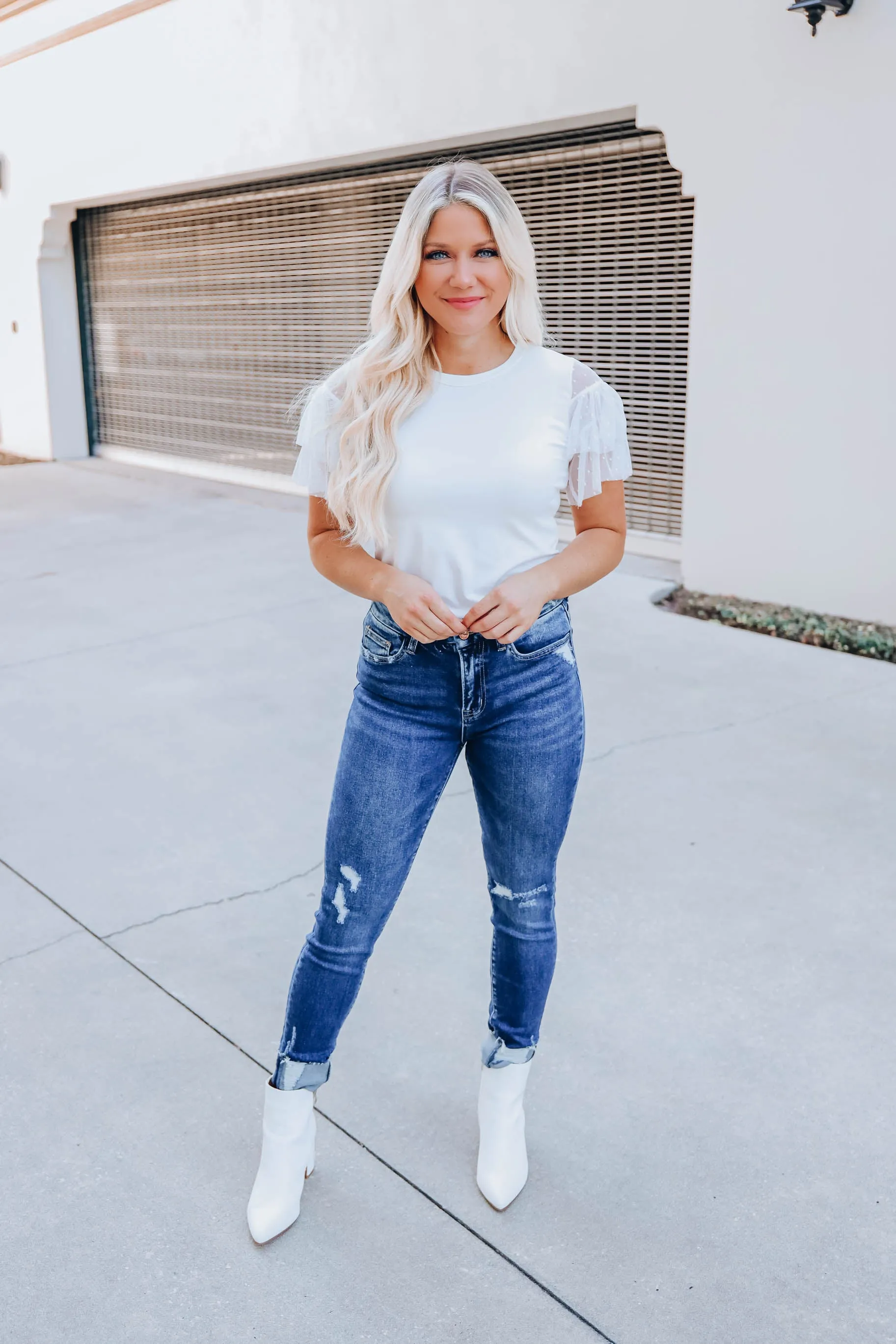 Full Of Style Ruffle Sleeve Top- White
