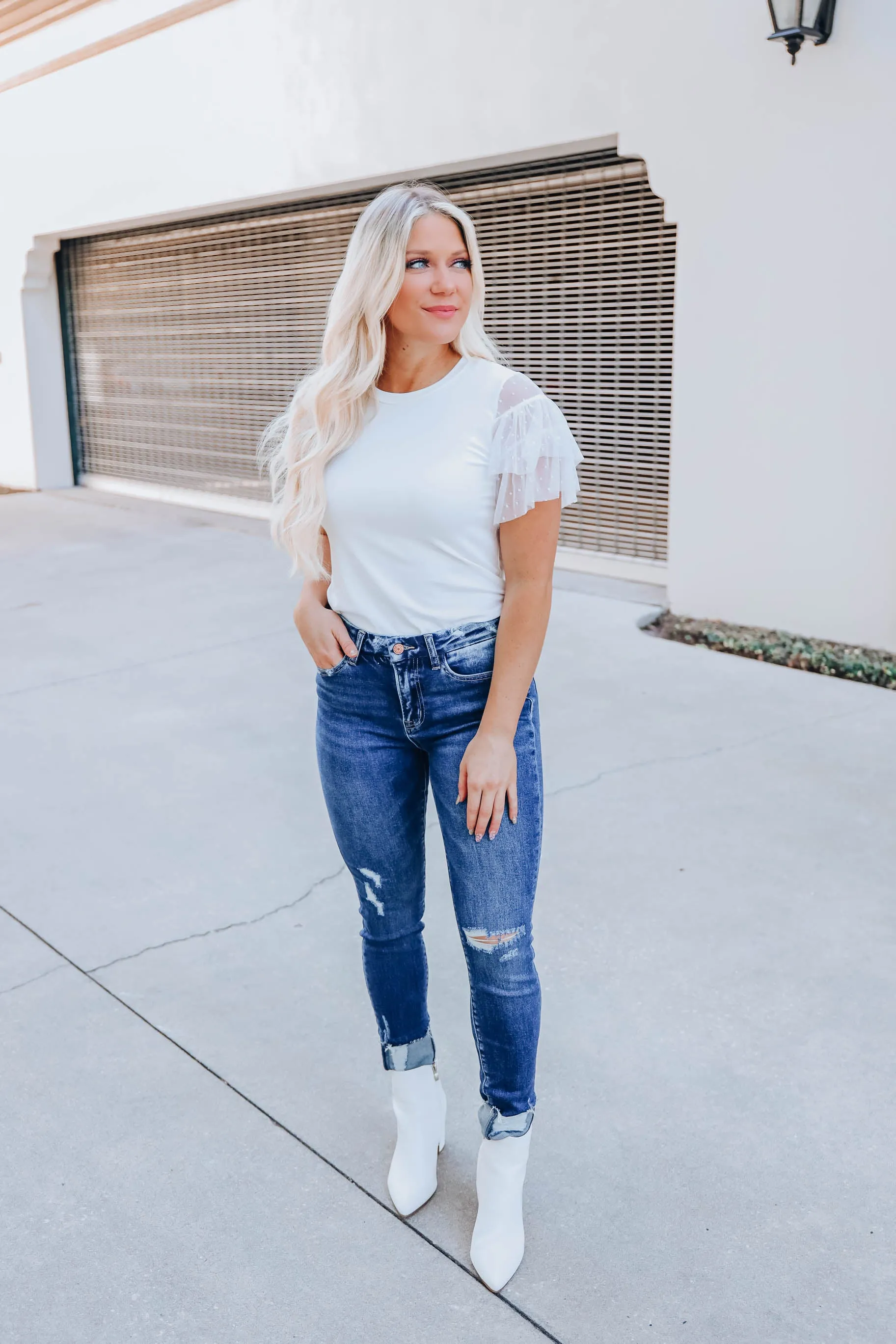 Full Of Style Ruffle Sleeve Top- White