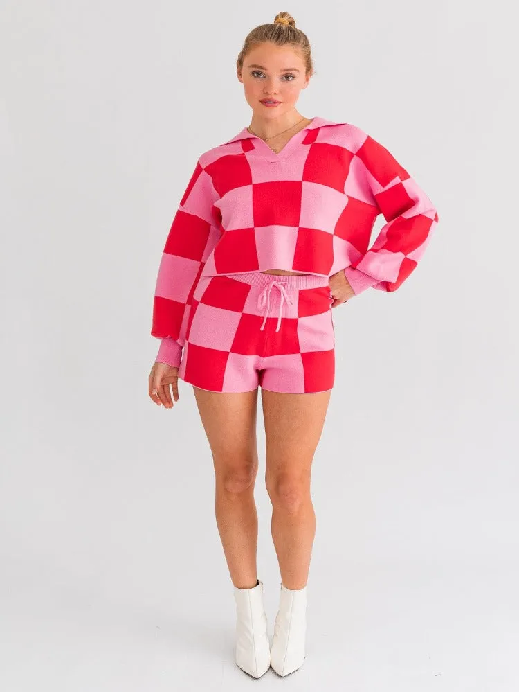 Gabi Checkered Sweater Shorts