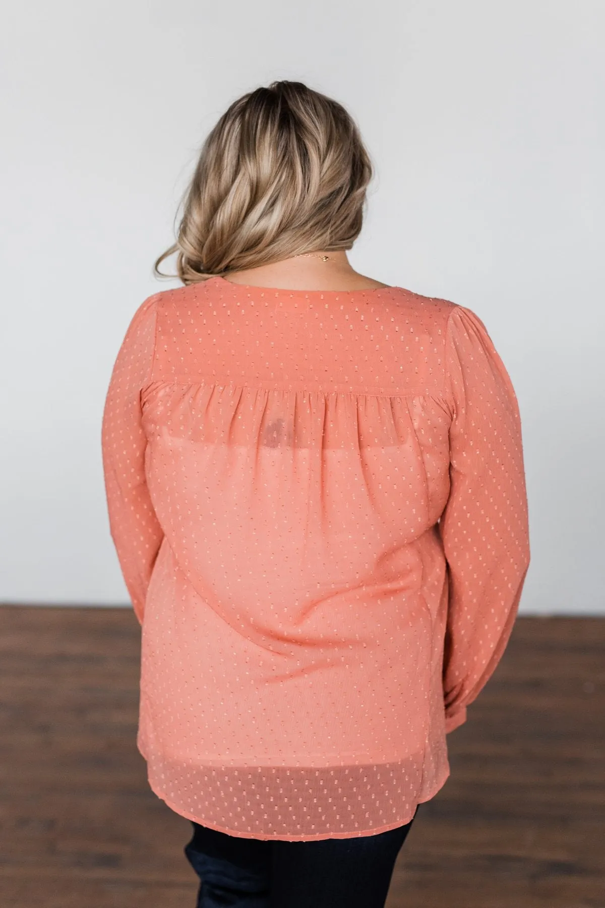 Get Together V-Neck Tie Blouse- Dusty Peach