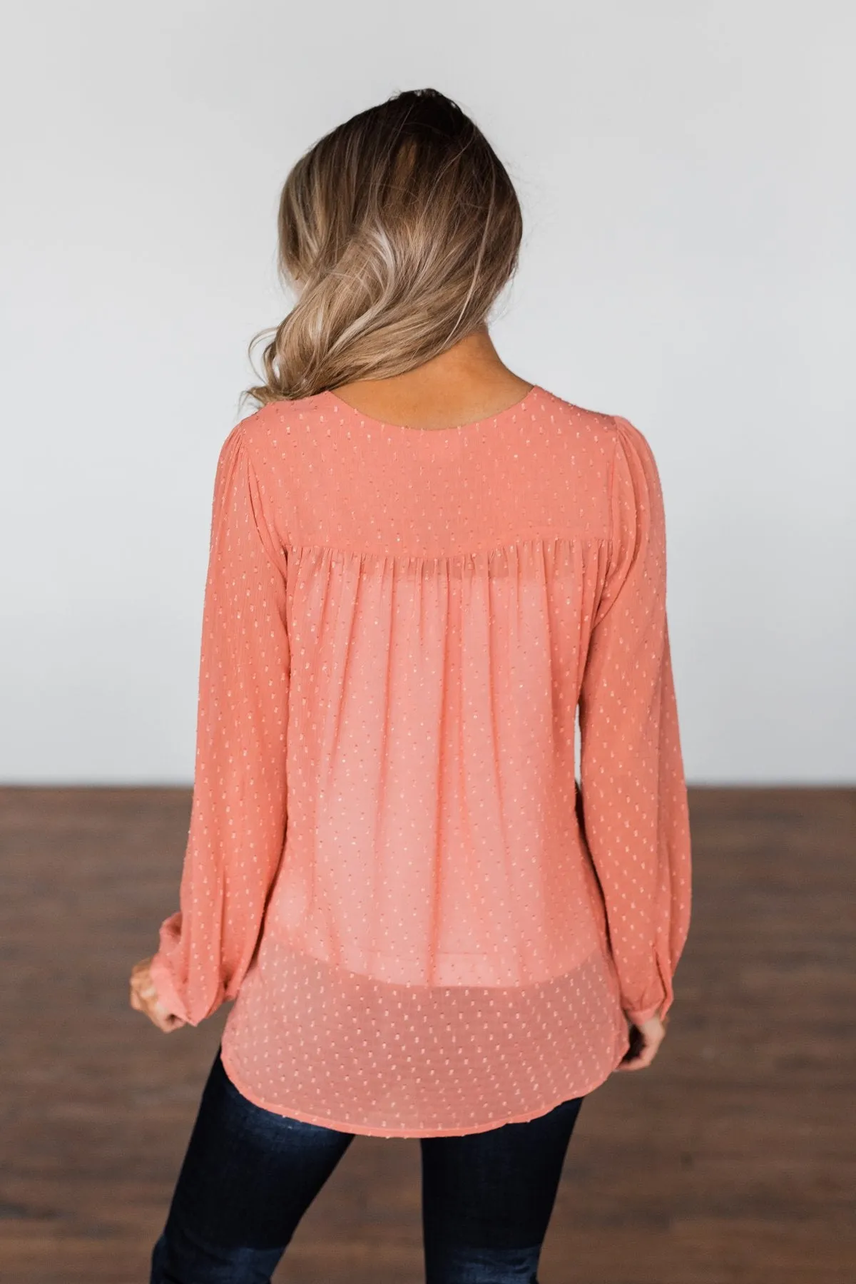 Get Together V-Neck Tie Blouse- Dusty Peach
