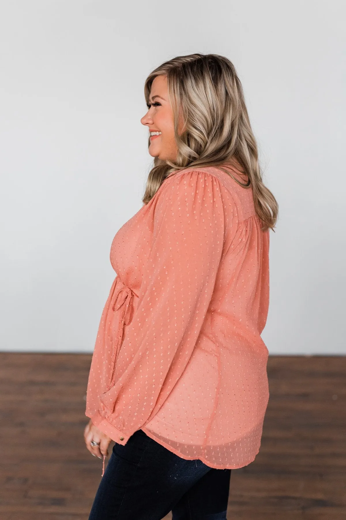 Get Together V-Neck Tie Blouse- Dusty Peach