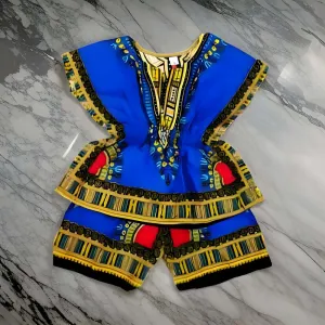 Girls Elastic Waistband Dashiki Top and Shorts Set