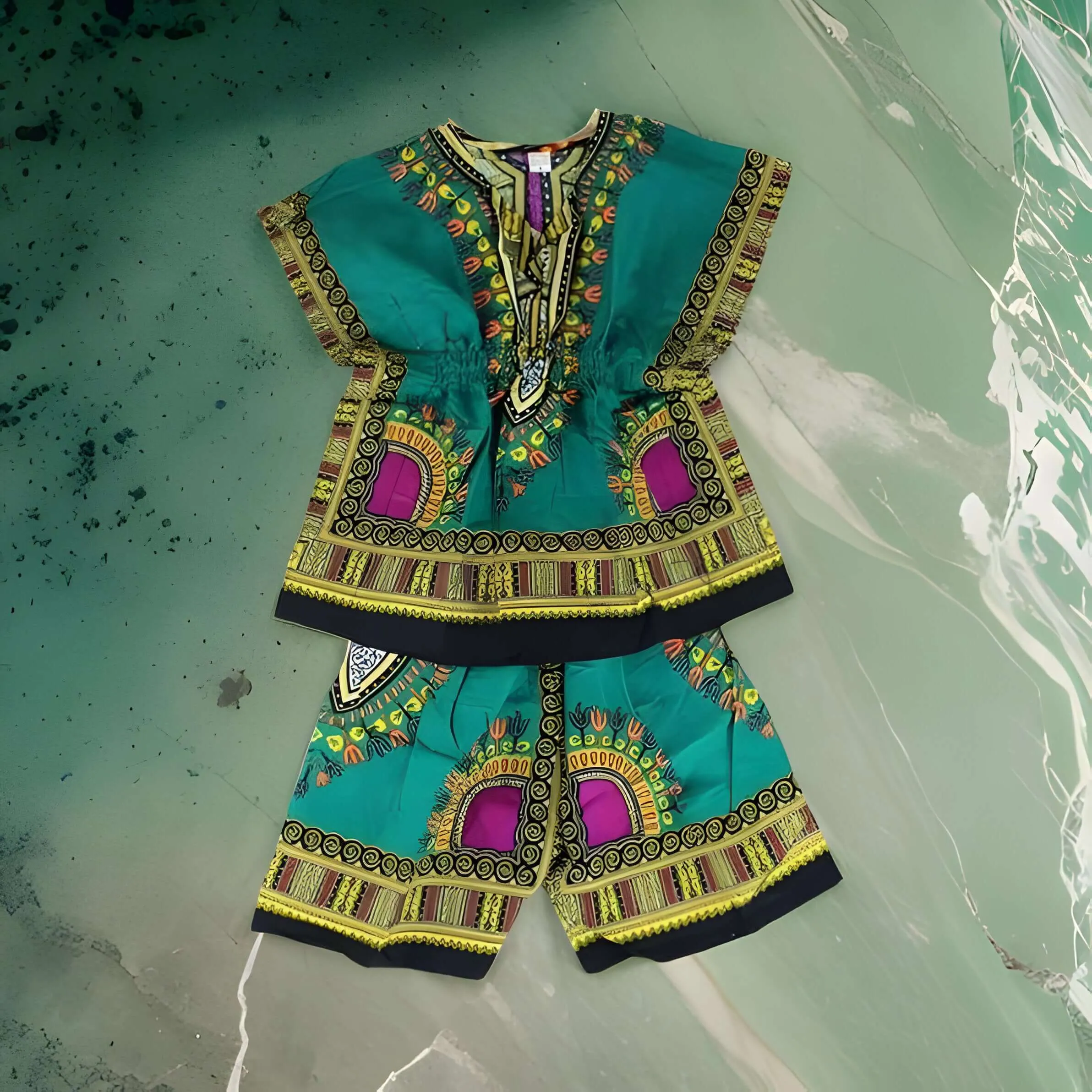 Girls Elastic Waistband Dashiki Top and Shorts Set