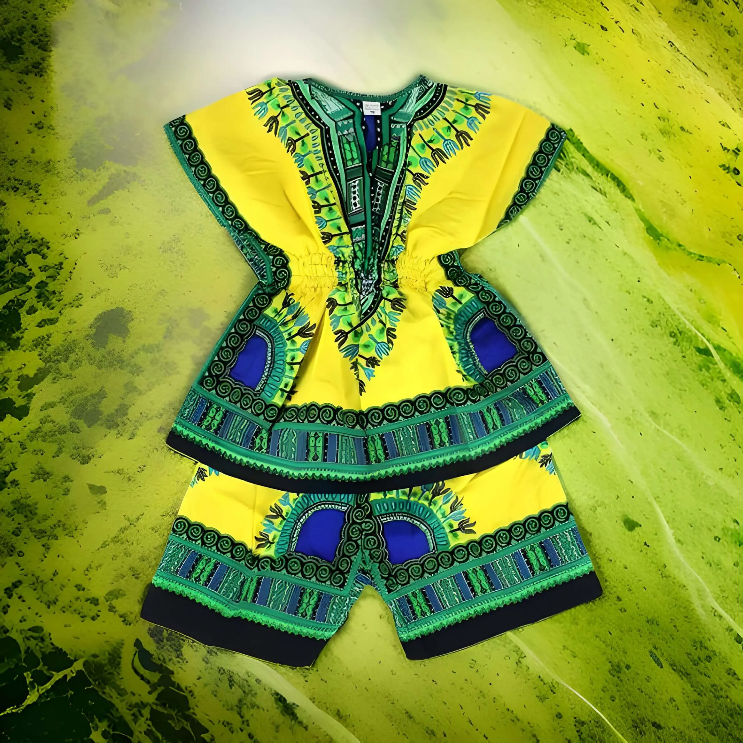 Girls Elastic Waistband Dashiki Top and Shorts Set