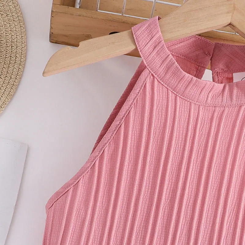 Girls' suits for summer, stylish halter neck sleeveless tops and pants