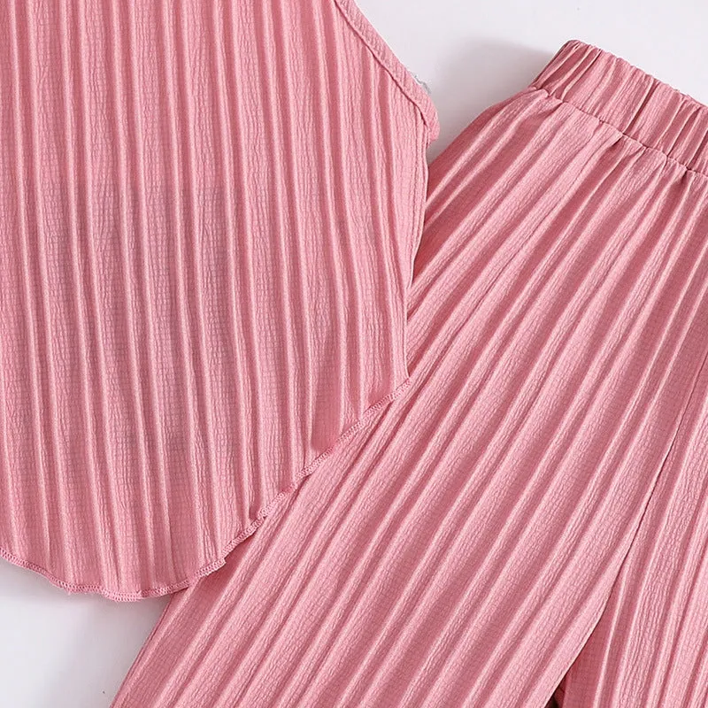 Girls' suits for summer, stylish halter neck sleeveless tops and pants
