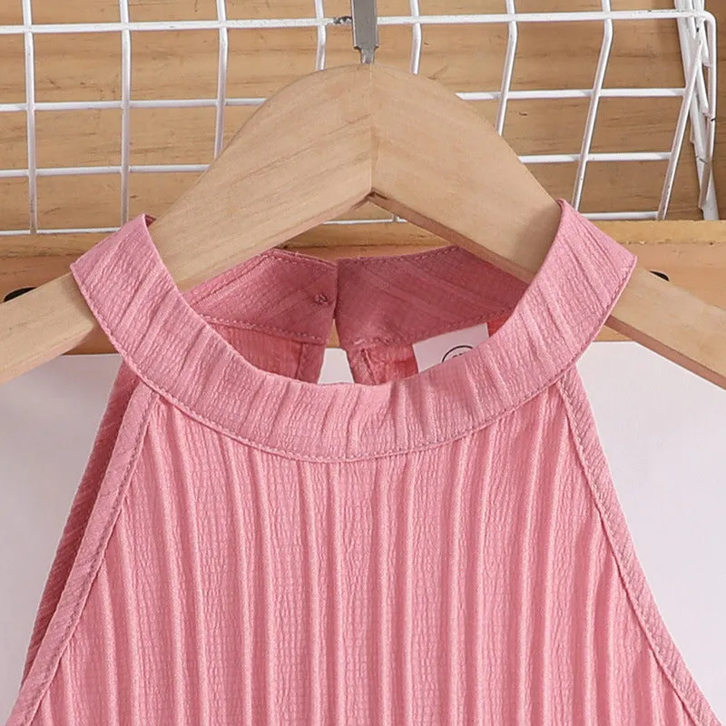 Girls' suits for summer, stylish halter neck sleeveless tops and pants