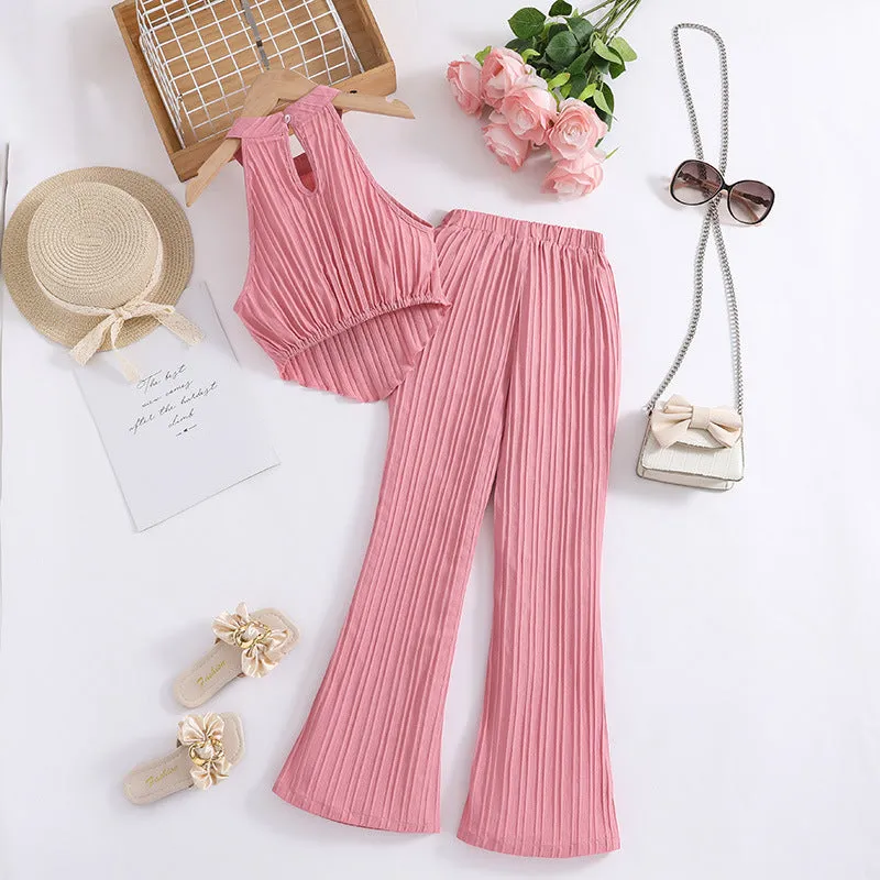 Girls' suits for summer, stylish halter neck sleeveless tops and pants