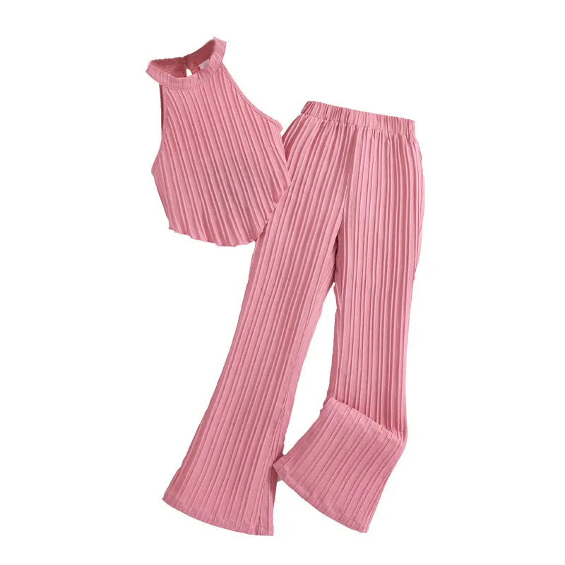 Girls' suits for summer, stylish halter neck sleeveless tops and pants