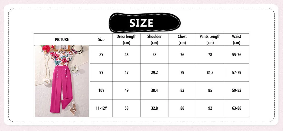 Girls' suits summer new style flying sleeves printed tops and trousers 7-12 years old