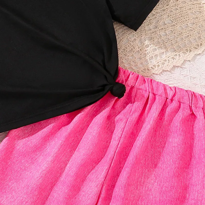 Girls suits summer street style INS trendy bow print short-sleeved T-shirt skirt pants two-piece set