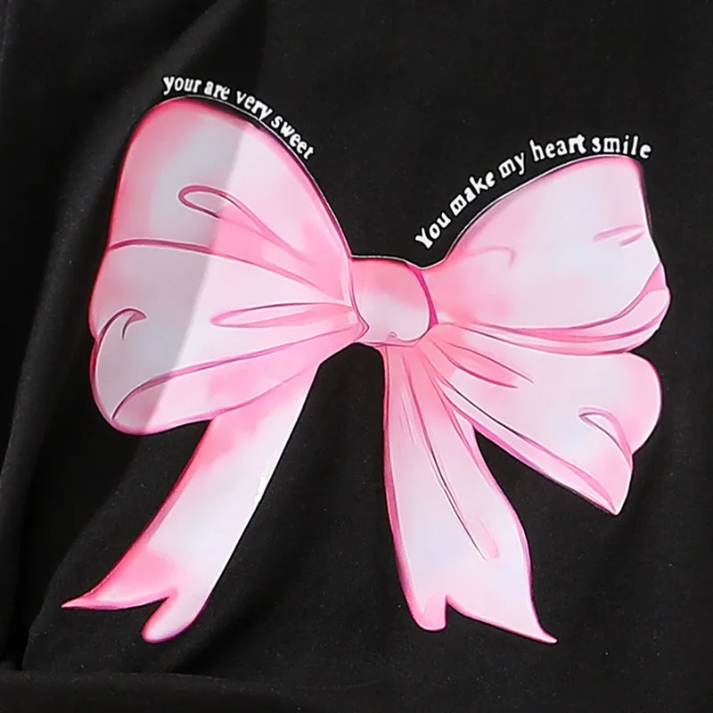 Girls suits summer street style INS trendy bow print short-sleeved T-shirt skirt pants two-piece set