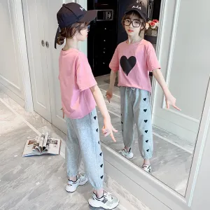 Girls Summer Suit New Korean Fashion Short-Sleeved Big Children's Summer Children's Net Red Sports Two-Piece Suit