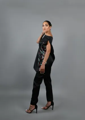 Goddess Pant set (Black )  - Mikado silk with multicolor sequin