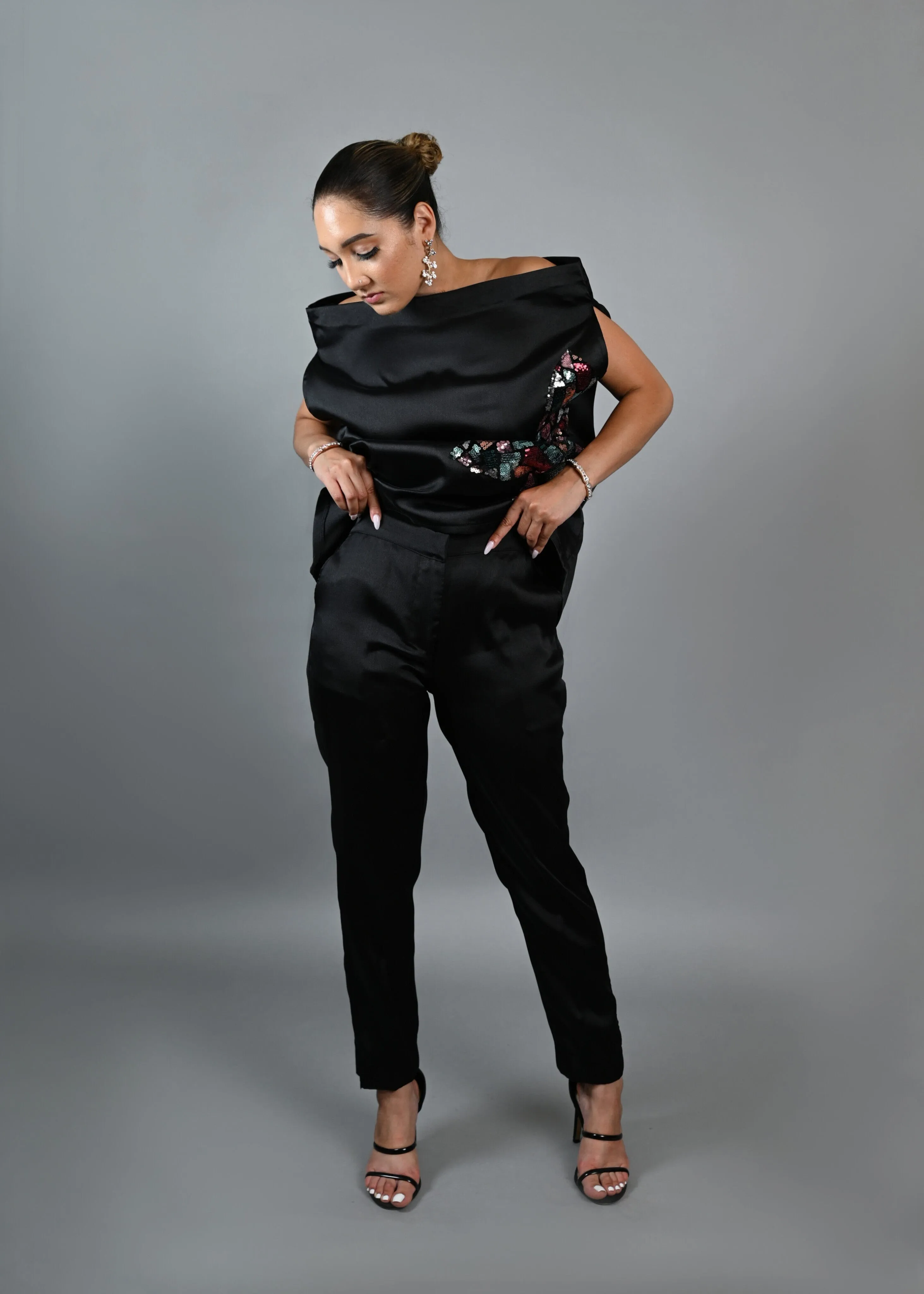 Goddess Pant set (Black )  - Mikado silk with multicolor sequin