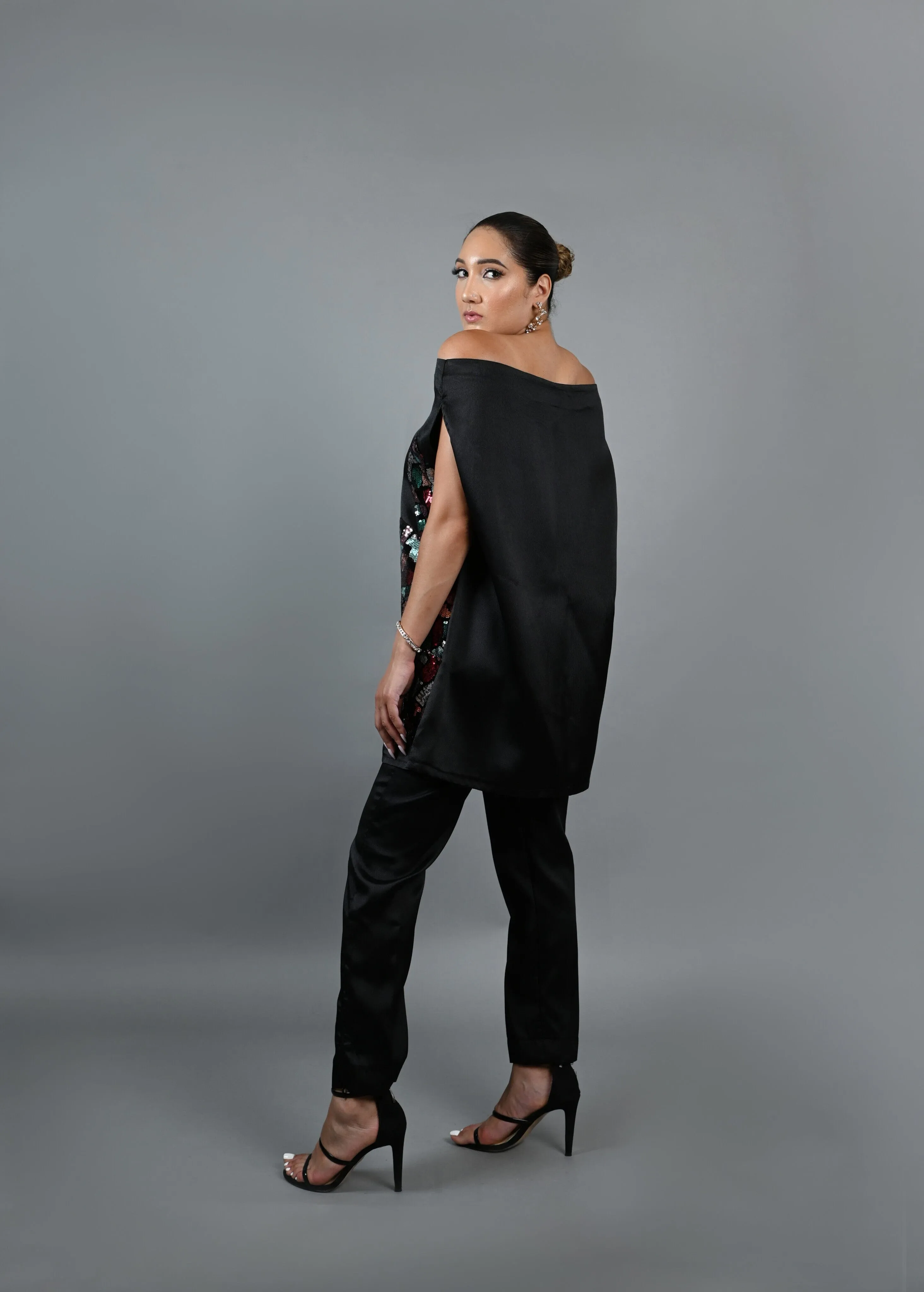 Goddess Pant set (Black )  - Mikado silk with multicolor sequin