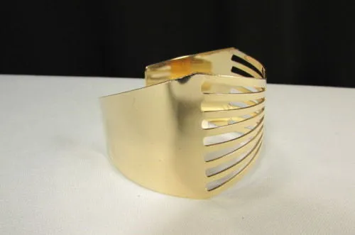 Gold Thin Metal Hand Cuff Bracelet Cut Out Bow Shapes
