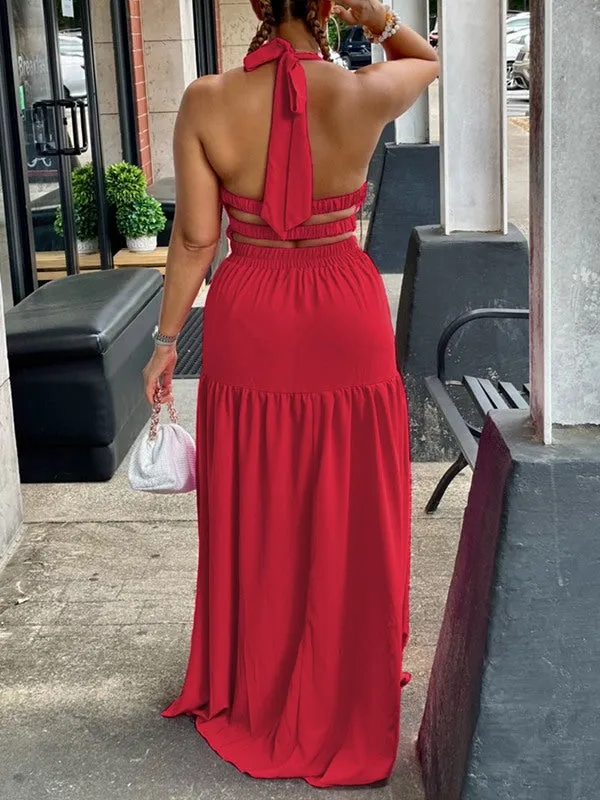 Gorgeousladie Halter Elastic-Waist Maxi Dress