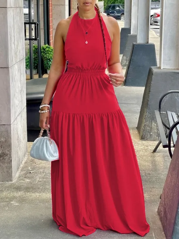Gorgeousladie Halter Elastic-Waist Maxi Dress