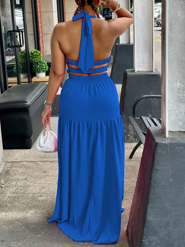 Gorgeousladie Halter Elastic-Waist Maxi Dress