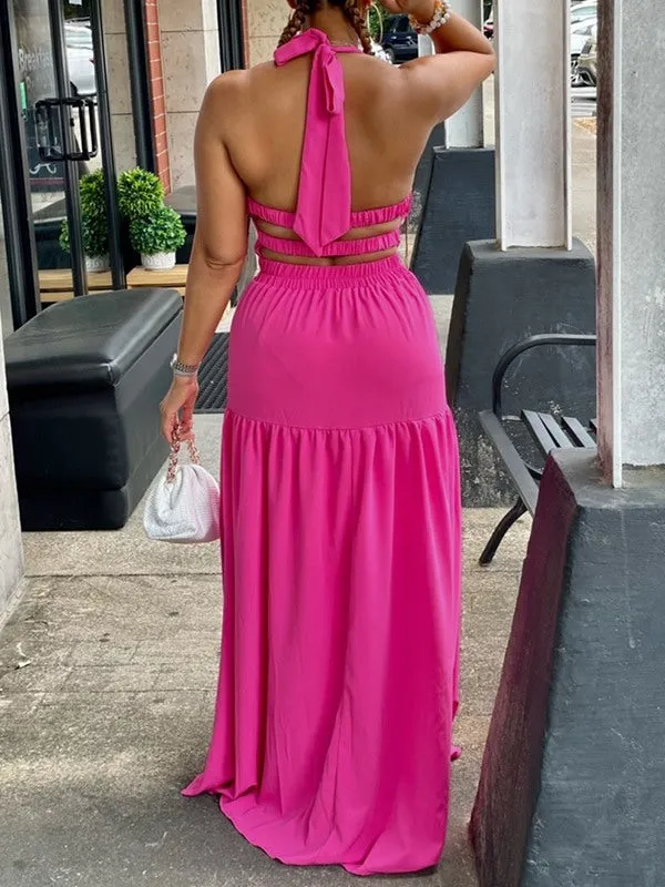 Gorgeousladie Halter Elastic-Waist Maxi Dress
