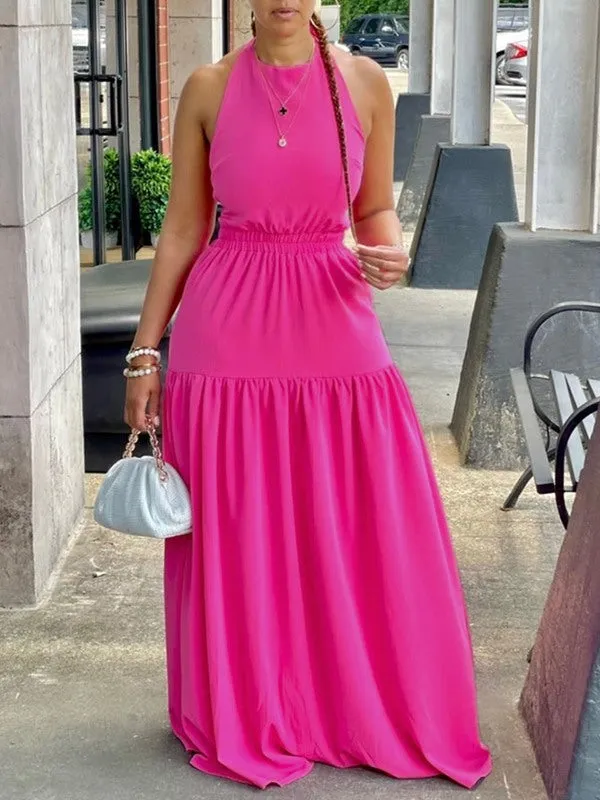 Gorgeousladie Halter Elastic-Waist Maxi Dress