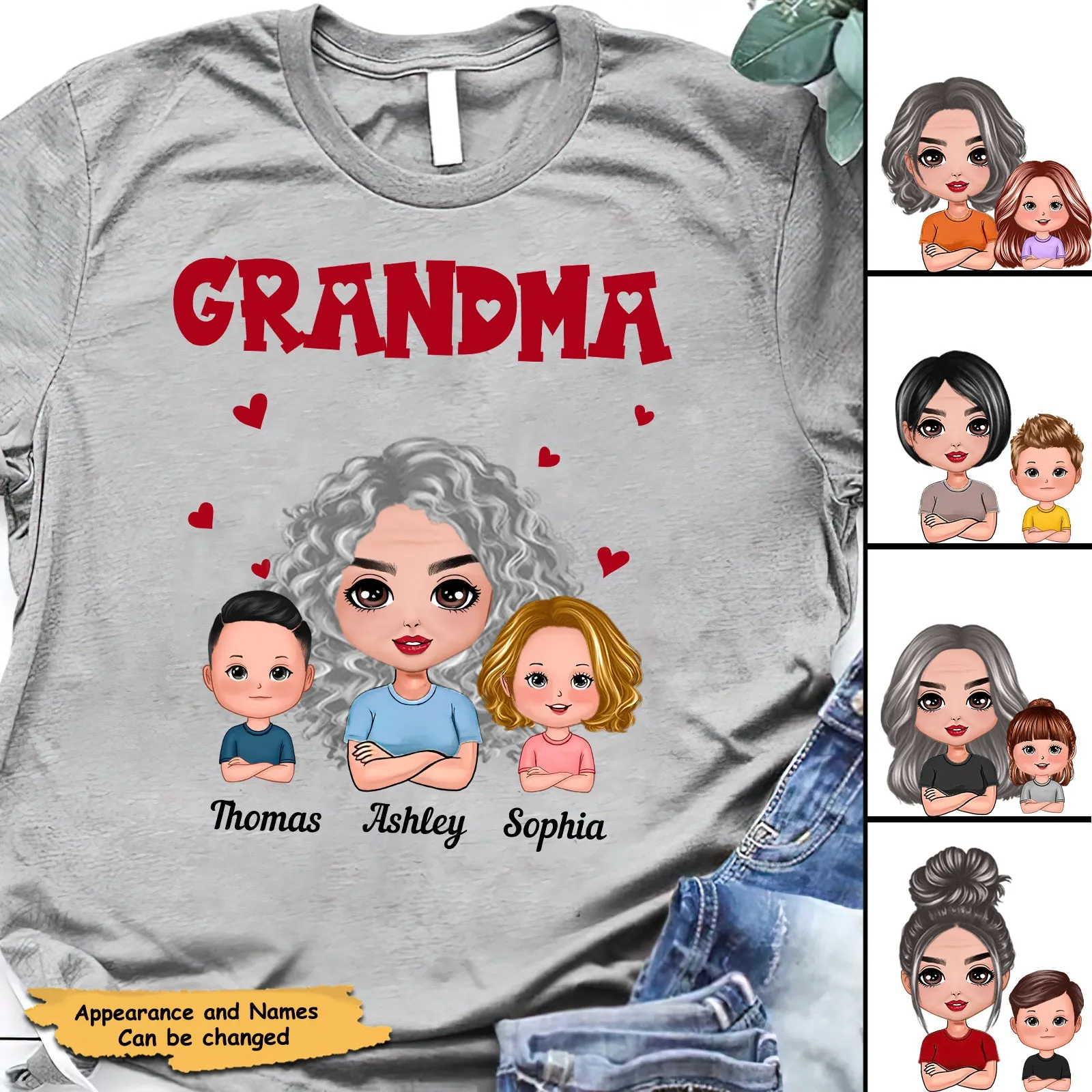 Grandma With Polka Dot Pattern Turban And Grandkids Personalized Shirt