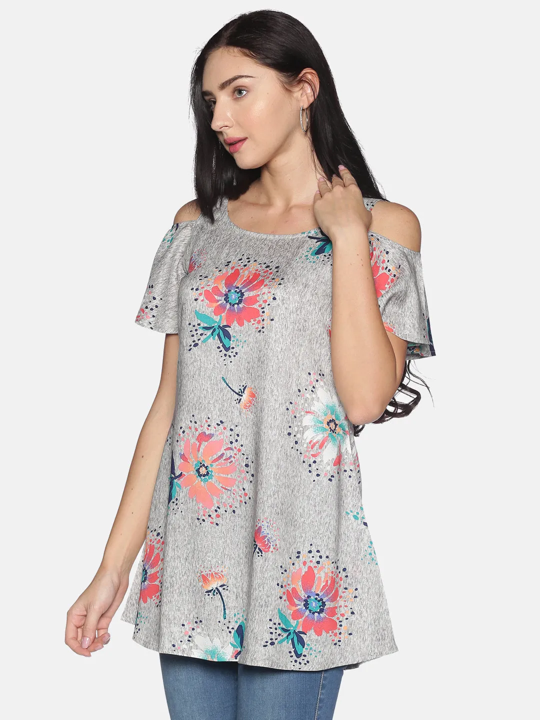 Grey Printed Rayon Tunic