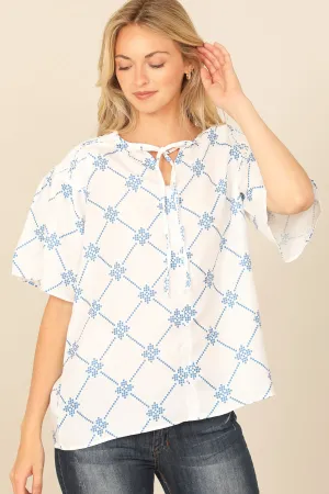 HALF SLEEVE TIE DETAIL PRINTED TOP