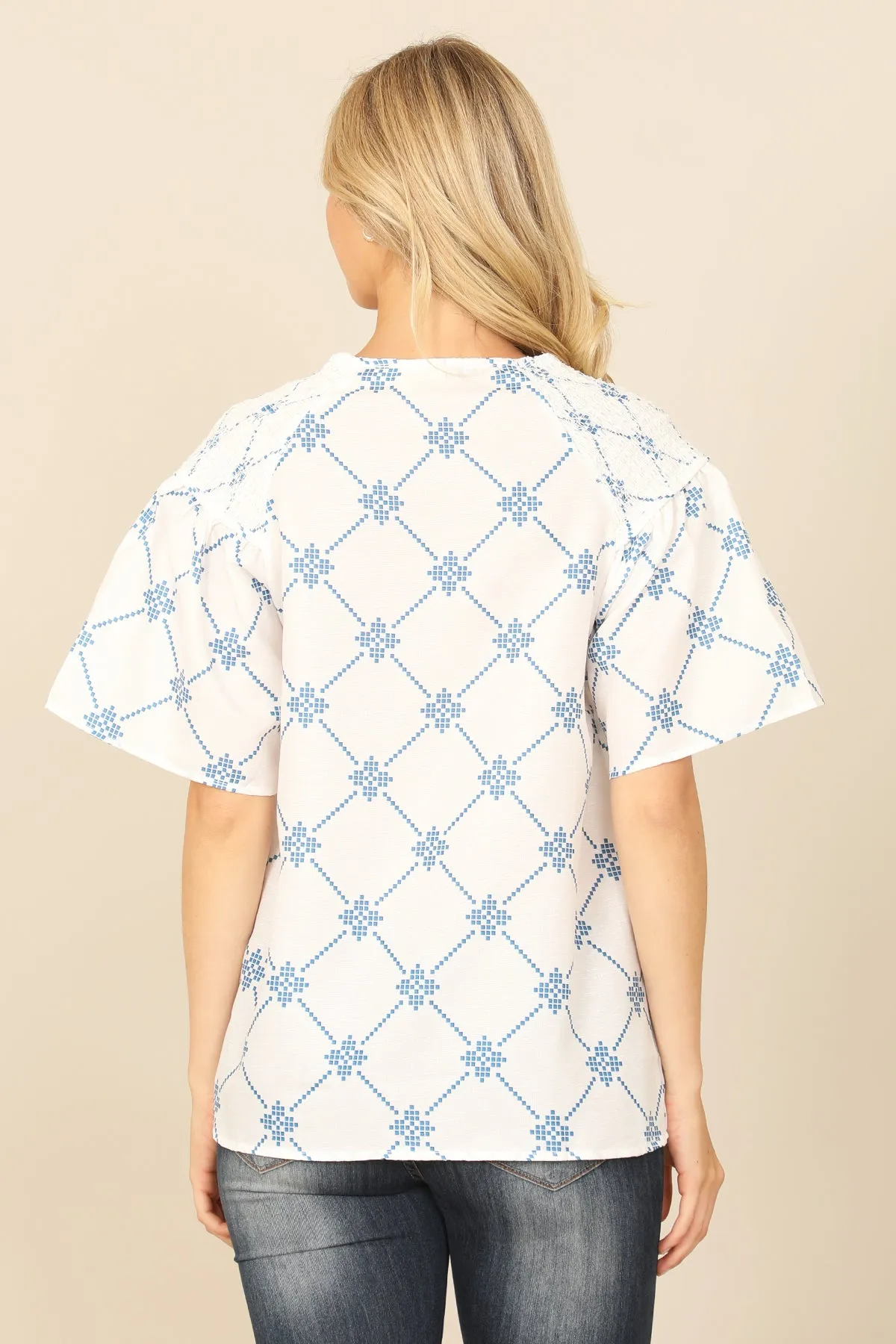 HALF SLEEVE TIE DETAIL PRINTED TOP